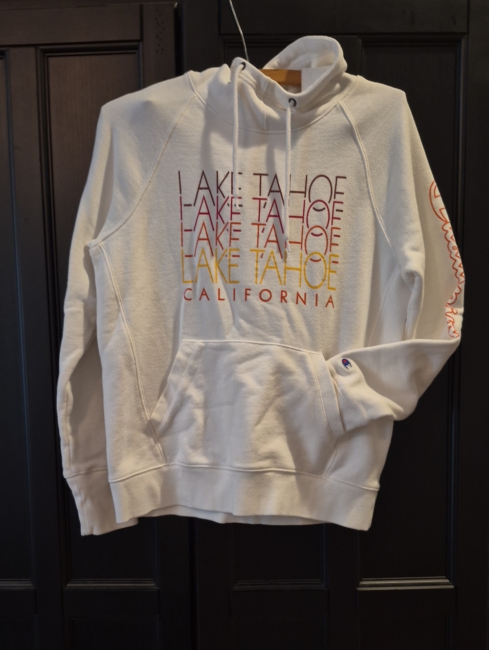 Champion White Hoodie with Lake Tahoe California Graphic